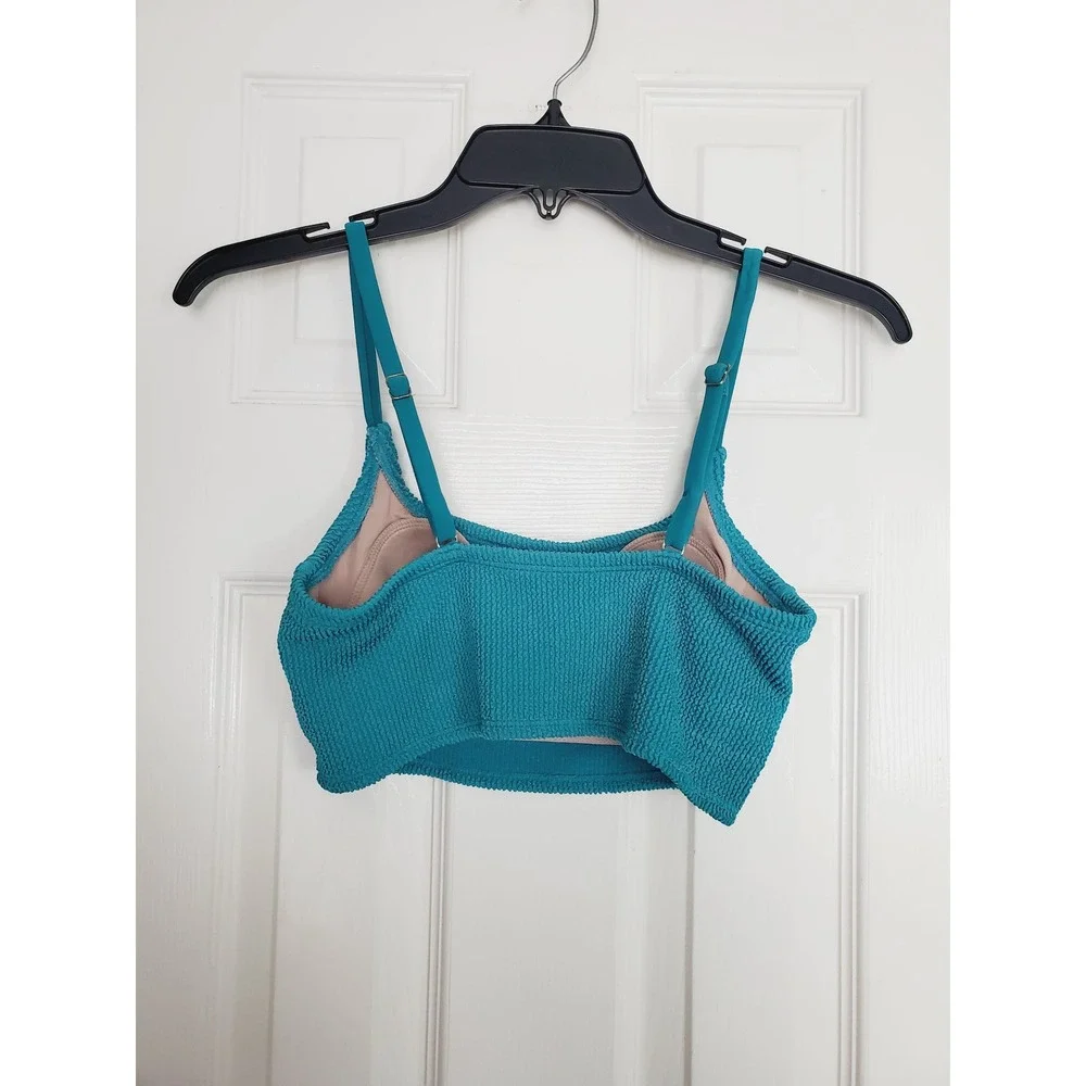 Bikini‎ Set Teal Textured Smocked High Waist Two Piece Swimsuit S/M